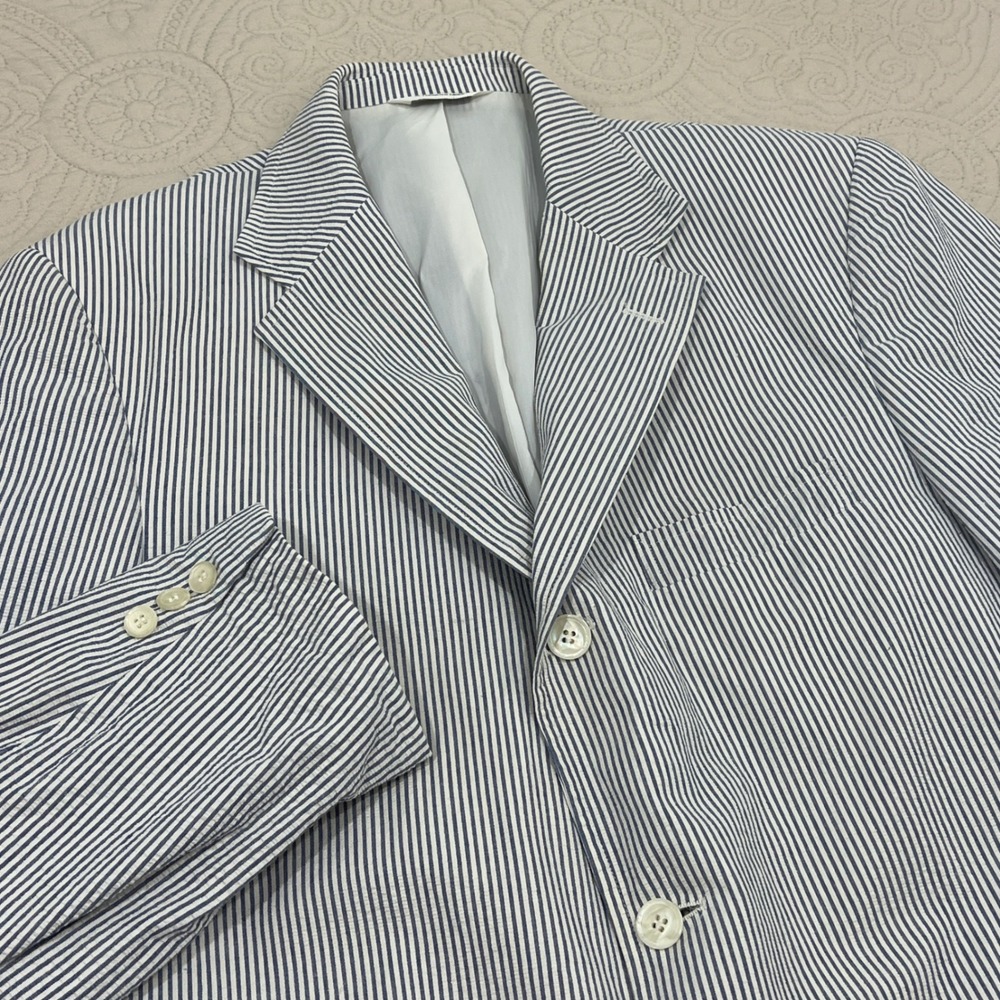 Haspel Seersucker Blazer Mens Blue White Striped 3 Button Sport Coat USA Made